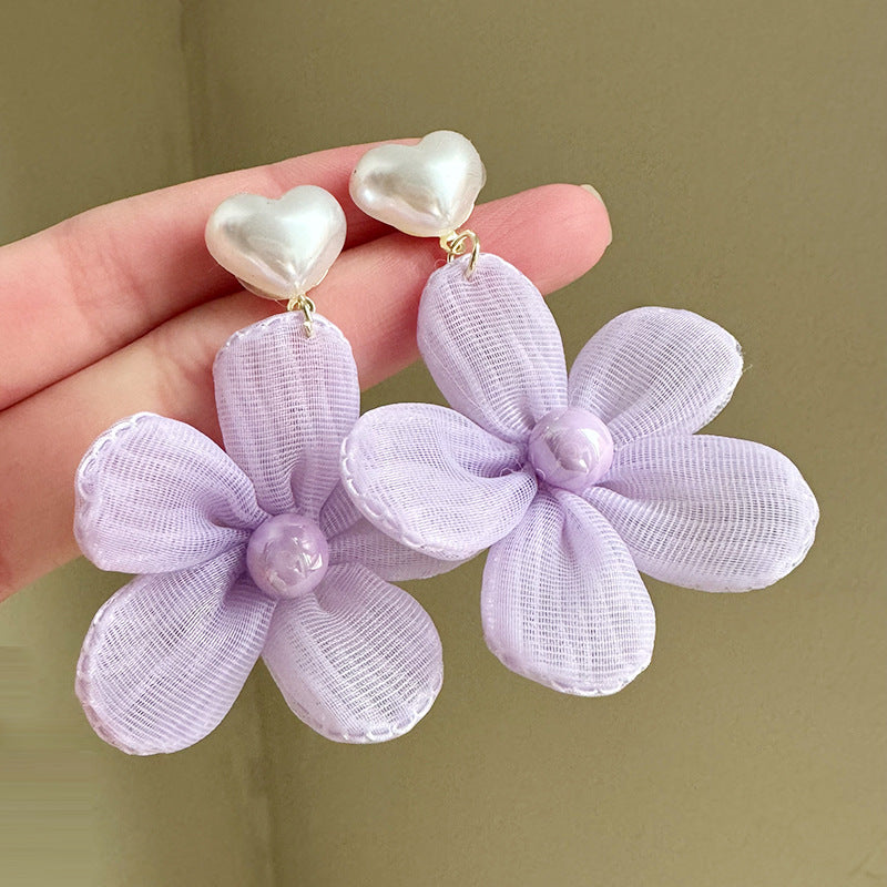 Purple Camellia Love Heart Gentle Fairy Spirit Earrings