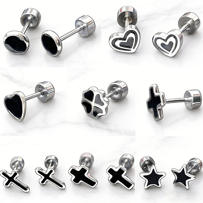 Titanium Steel Ear Simple Compact Four-leaf Clover Peach Heart Five-star Stud Earrings
