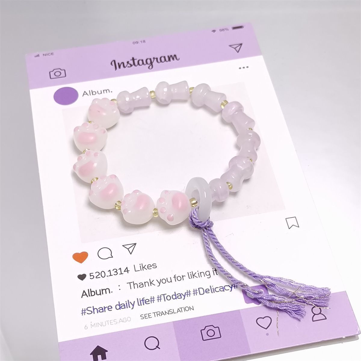 Children's Charcoal Cat's Paw Tassel Design High-grade Bracelet