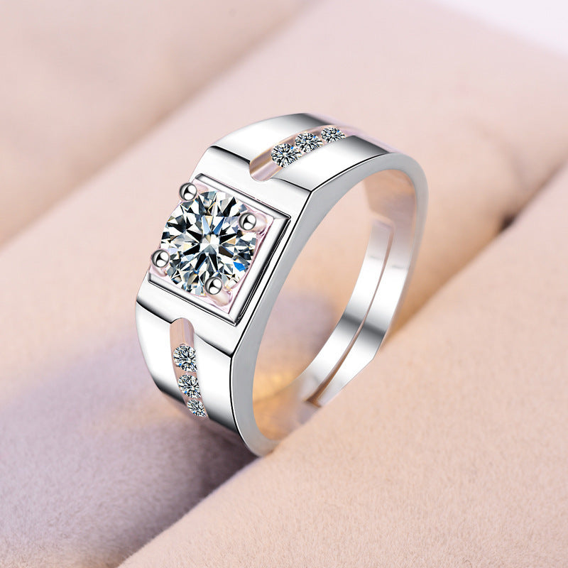 Men's Source Moissanite Open Mouth Man's Domineering Opening Adjustable Ring