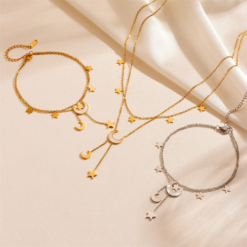 Women's Titanium Steel Peach Heart Tassel Stainless Color Retaining Heart-shaped Jewelry Set