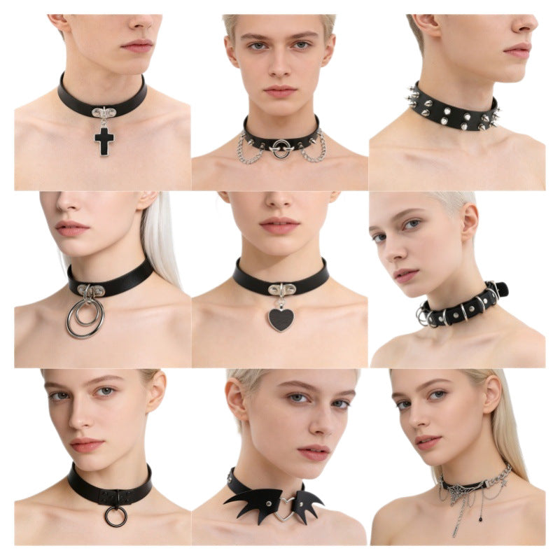 Punk Black Leather Unisex Dark Series Metal Chain Pendants
