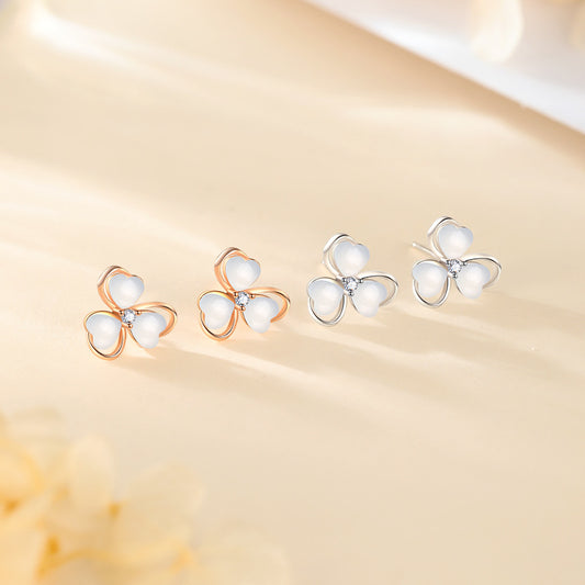 Opal Four Leaf Clover Ear Pure Sier Rings