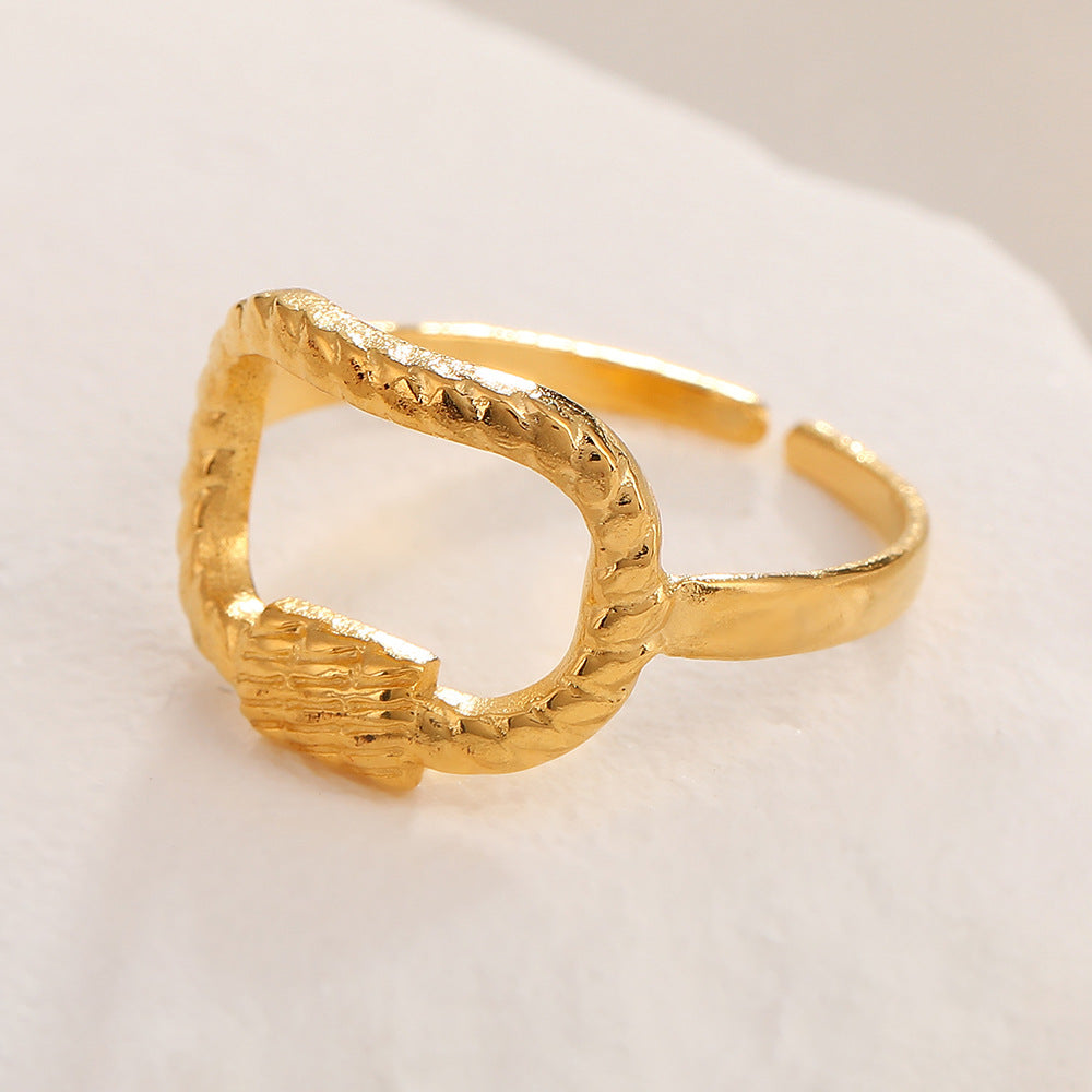 Korean Style Hollow Titanium Steel Design Personality Trendy Geometric Retro Ring
