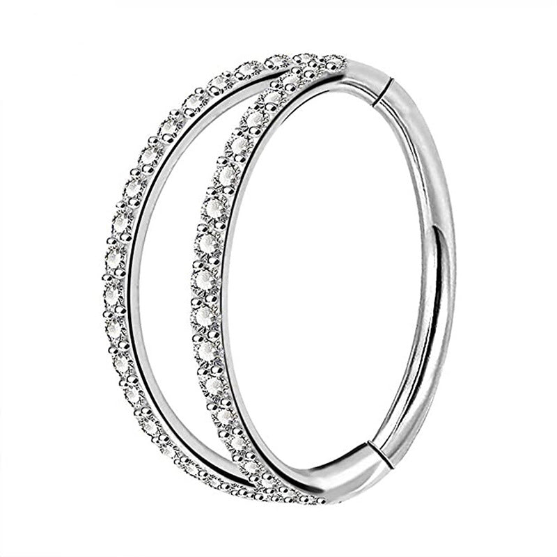 Seamless Inlaid Zircon Closed Nose Double Row Human Rings