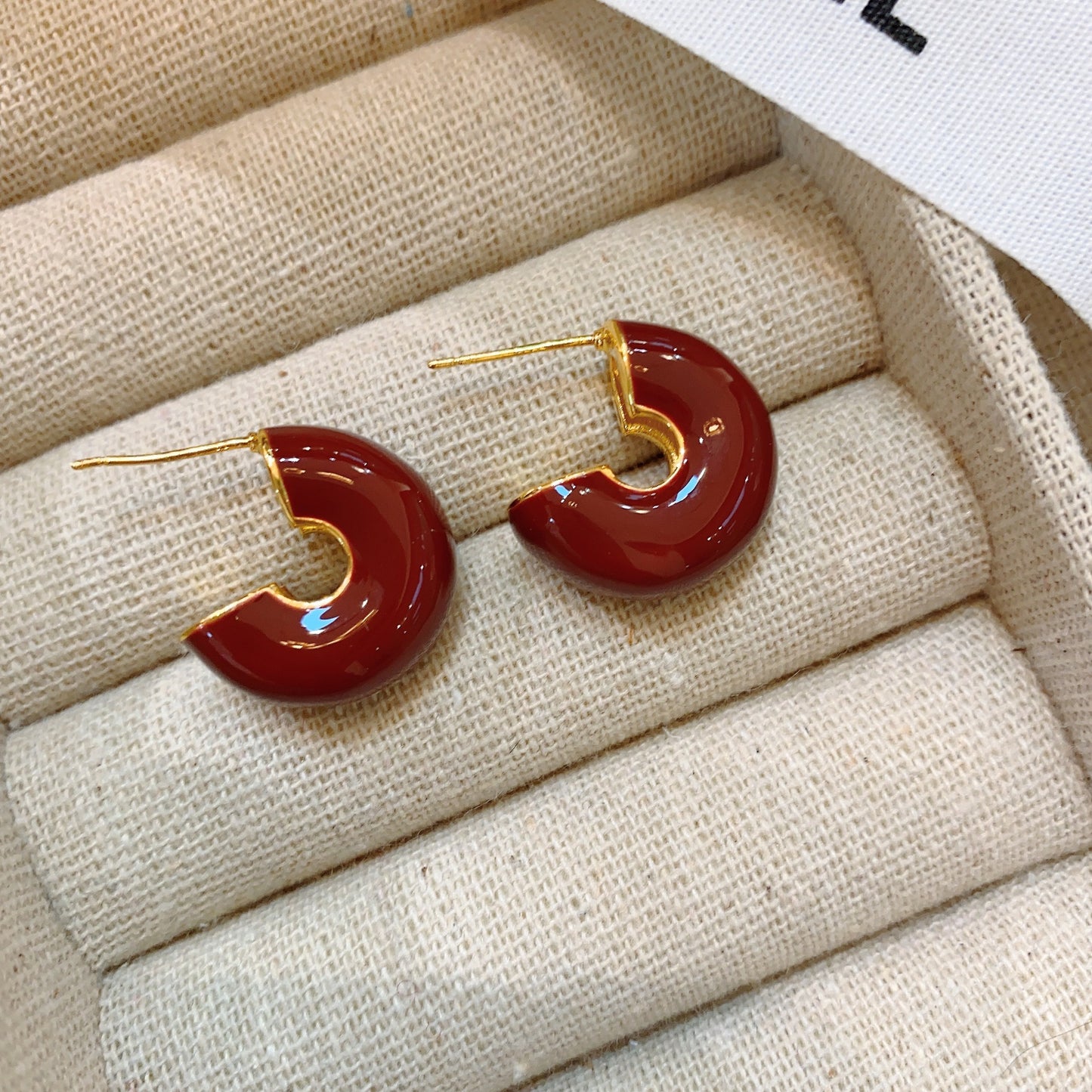 Women's Sier Needle Red Geometric Ear Korean Earrings