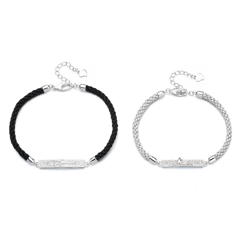 Couple Pair Of Sterling Sier Niche Mori Style Woven Hand Bracelets