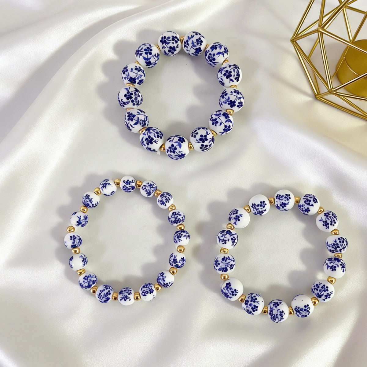 Men's Blue White Porcelain Pattern Lady Literature Antique Bracelet