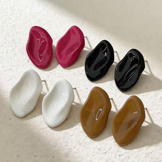 One-leaf Flat Boat Retro Colored Drip Glaze Metal Niche Earrings