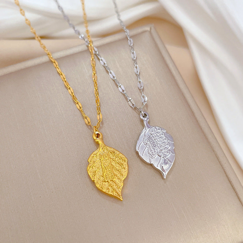 Titanium Steel One Leaf Rich Simple Necklaces