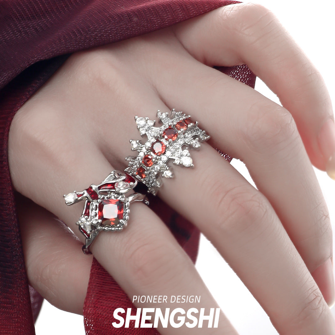 Women's Style Red Geometric Personality Summer Niche Rings