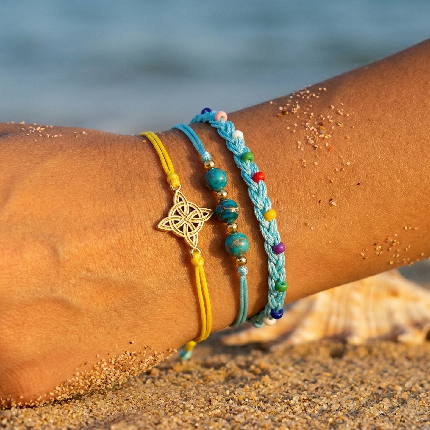 Seaside Style Wax Line Combination Turquoise Emperor Stone Beaded Hand-woven Bracelet