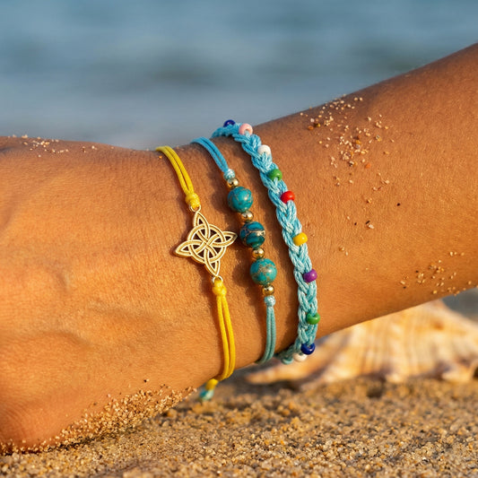 Seaside Style Wax Line Combination Turquoise Emperor Stone Beaded Hand-woven Bracelet