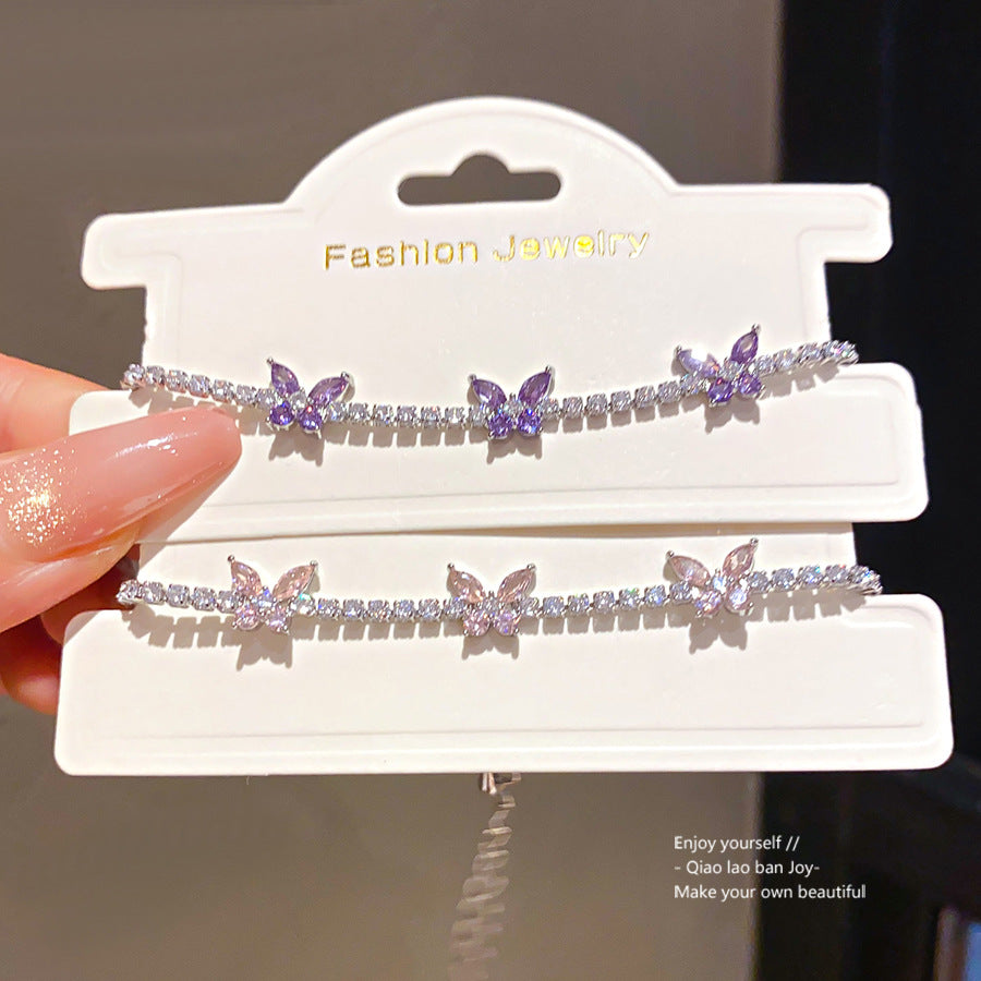 French Style Cold Simple Zircon Butterfly Light Luxury High Sense Bracelet