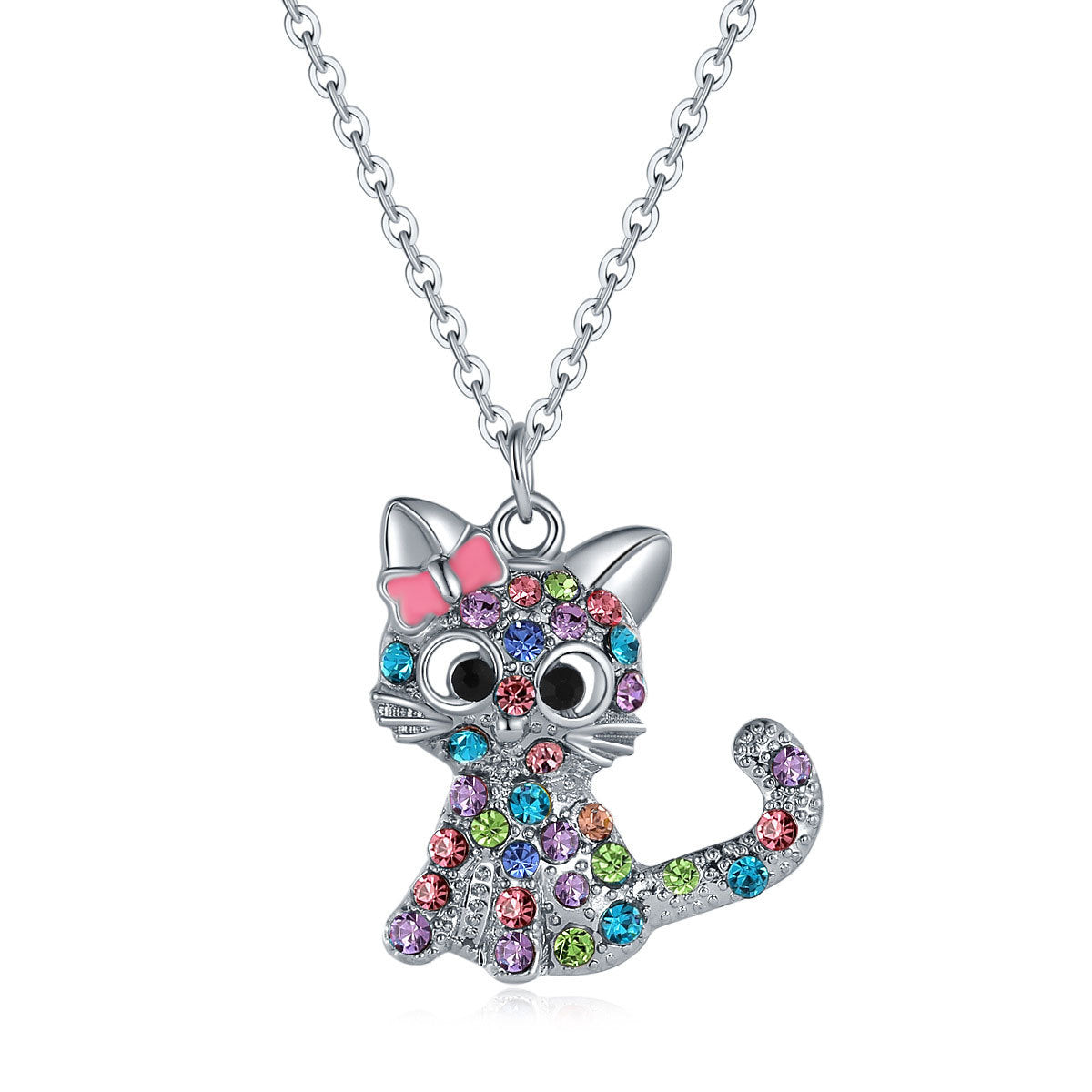 Children's Ornament Color Bow Kitty Christmas Day Cartoon Necklaces