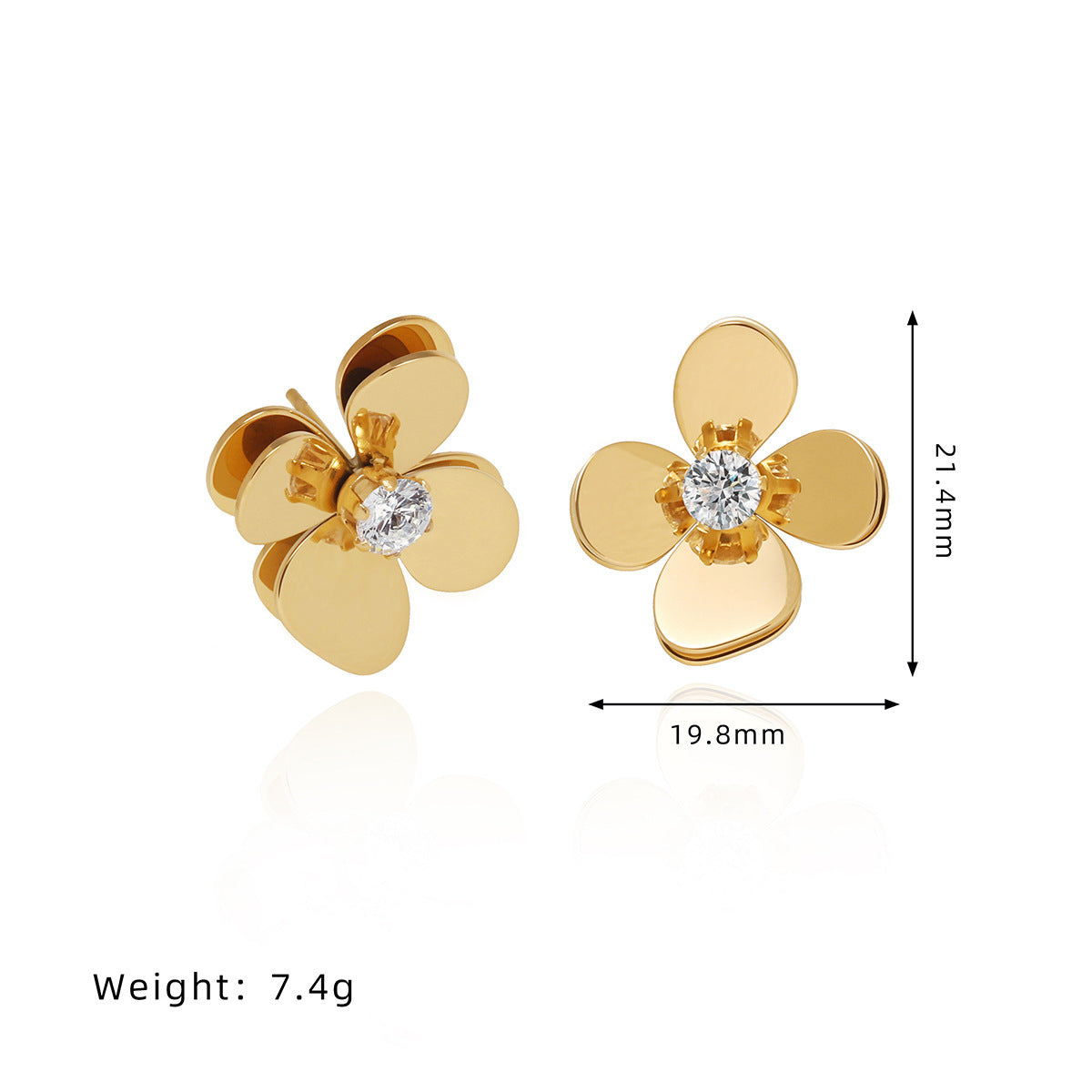 Daisy Rhinestones White Zircon Flower Cold Rich Titanium Steel Stud Earrings