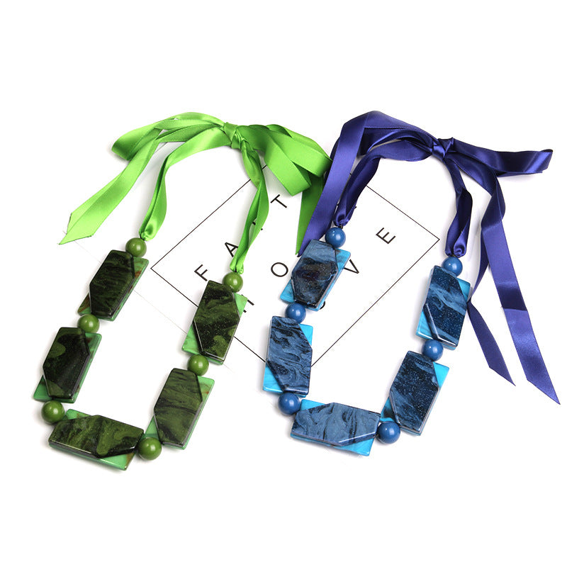 Women's Purple Acrylic Ribbon Short Beads Of Silk Necklace