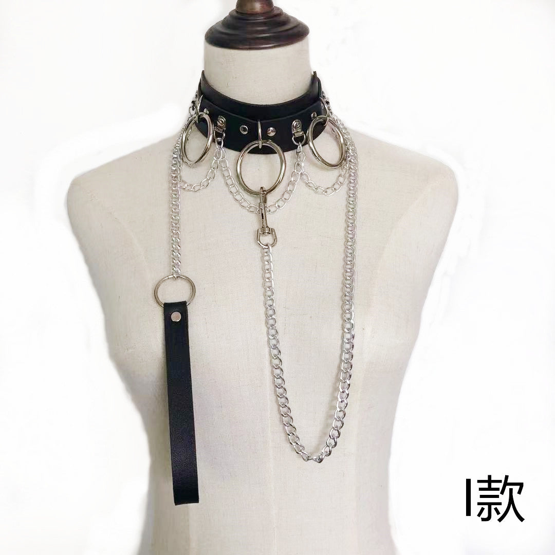 Leather Dark Hand Holding Rope Chain Bandana Loli Collar