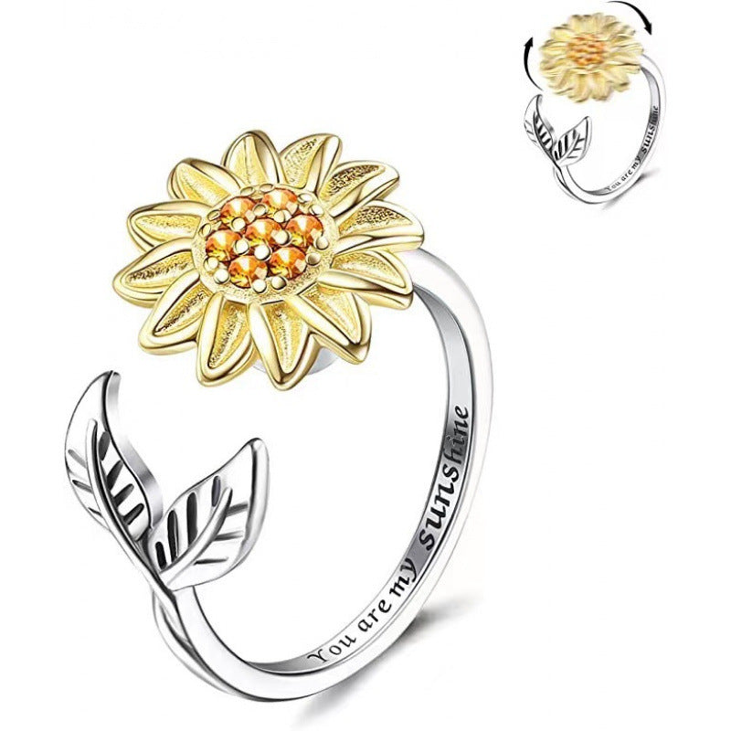 Women's Lettering Adjustable Anxiety Relief Open Decompression Zircon Ring