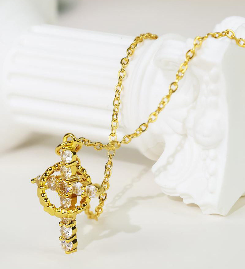 Women's Best-selling Cross Full Diamond Rotatable Love Mother's Day Necklace