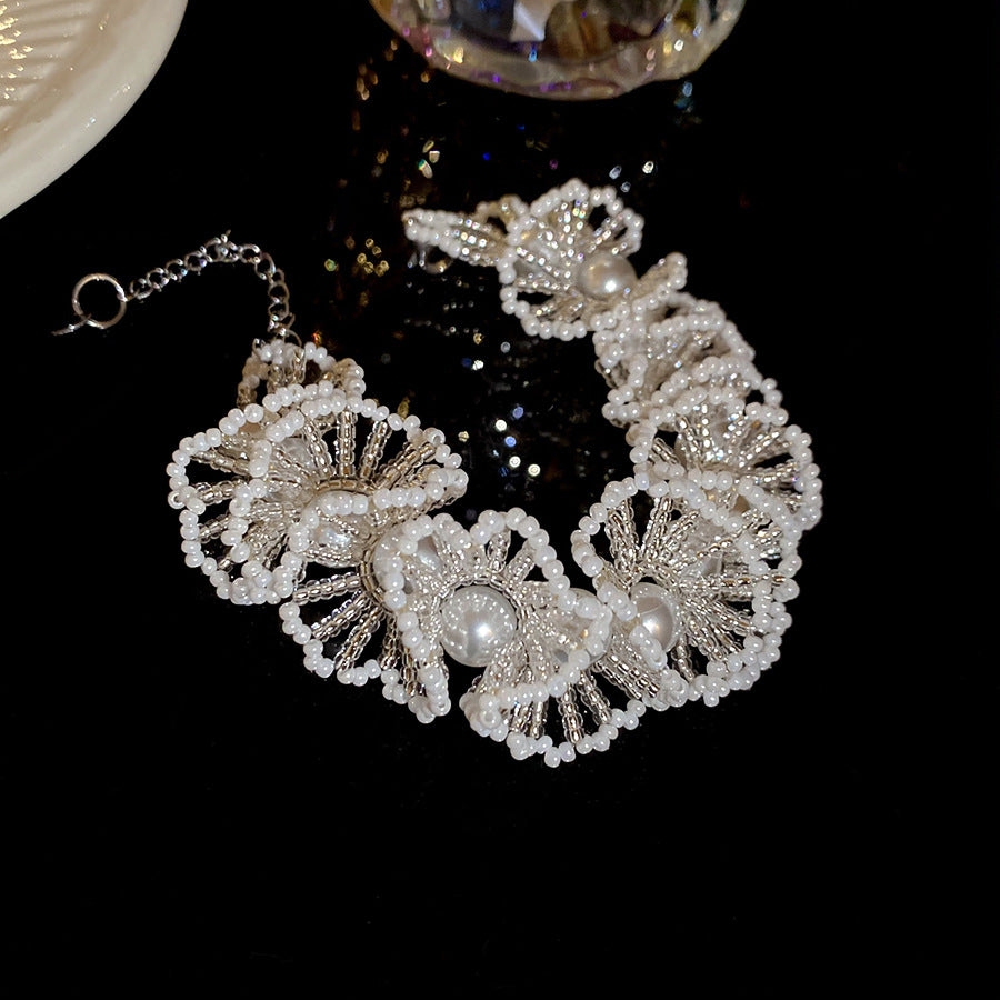 Beaded Super Fairy French Retro White Bead Jewelry Set