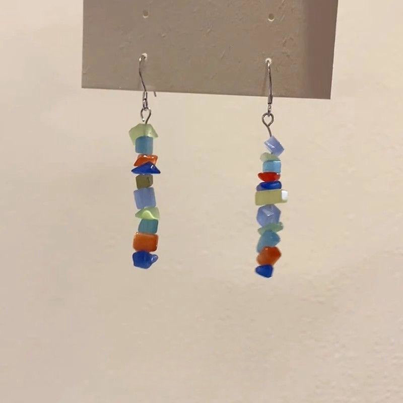 Dopamine Color Irregular Gravel Niche Sweet Long Elegant Stud Earrings