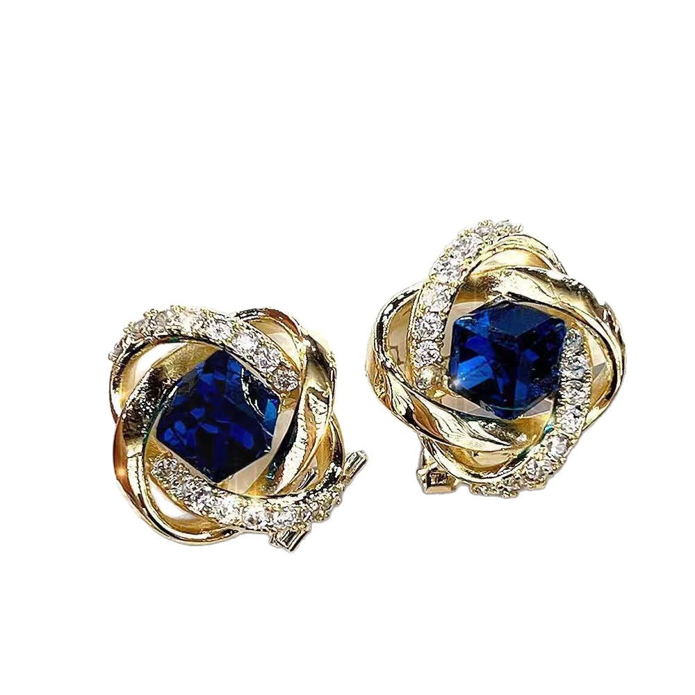 Women's Luxury High-grade Winding Full Diamond Blue Ear Fashion To Make Earrings