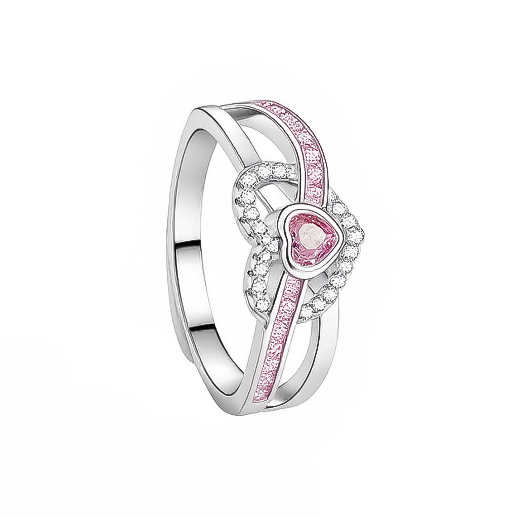 Women's Loving Heart Zircon Female Fashion Simple High Ring