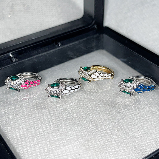 Small Super Shiny Colorful Green Eyes Snake Niche Hot Ear Stud Earrings