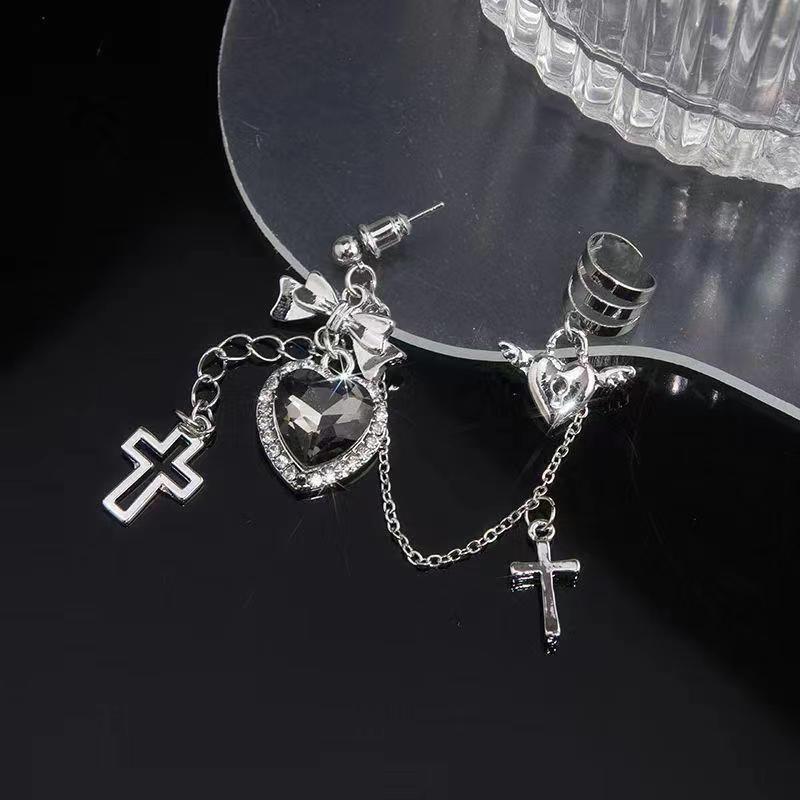 Light Extravagant Love Heart Cross Personality Butterfly Wings Earrings