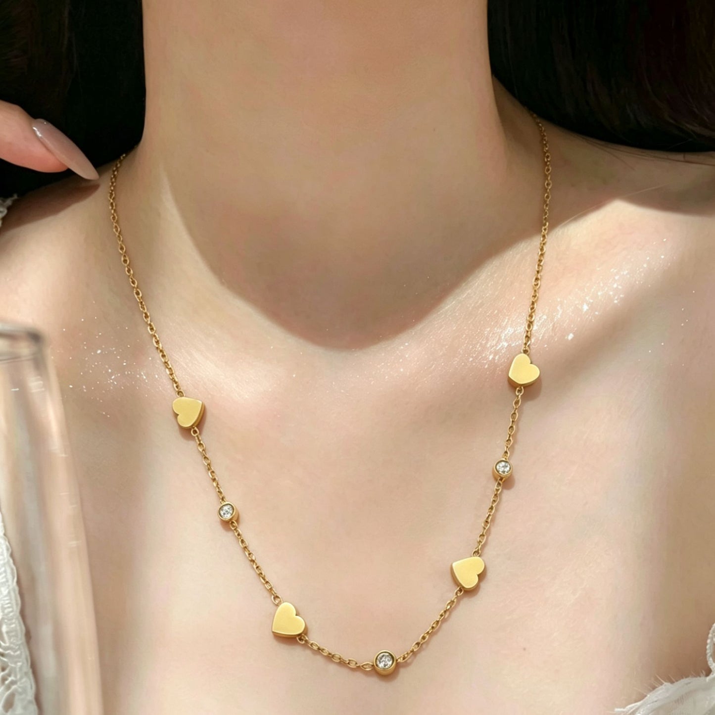 Heart-shaped Zircon Stainless Steel Light Luxury Fashion Jewelry Set
