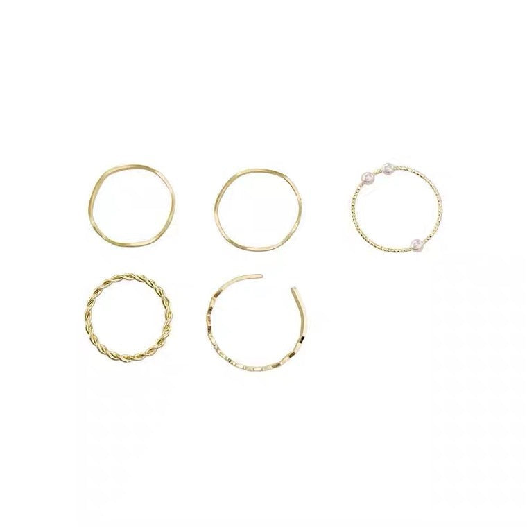 Women's Simple Pearl Combined Set Personalized Tail Rings