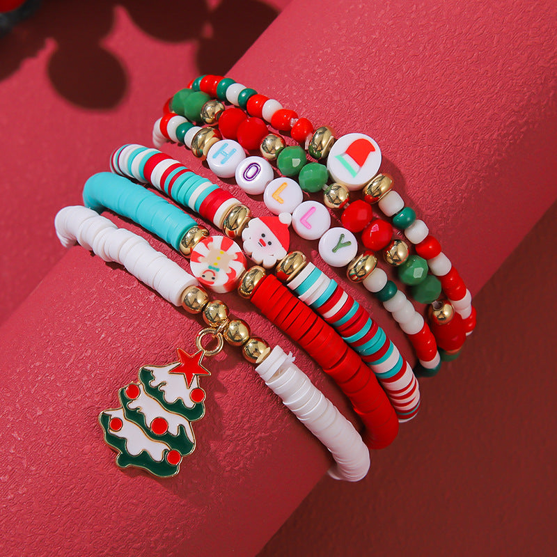 Clay Crystal Stacked Band Suit Santa Bracelets