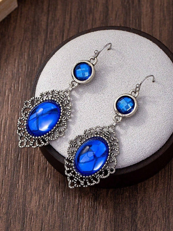 Bohemian Oval Sky Blue Purple Crack Earrings