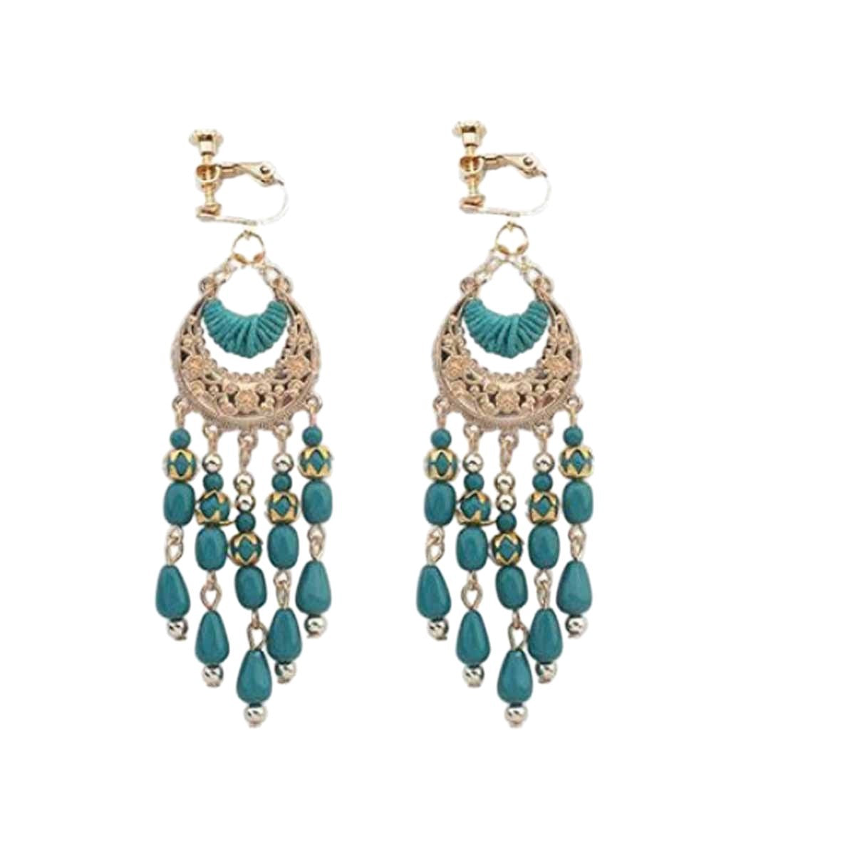 Bohemian Ethnic Style Long Retro Tassel Bead Stud Earrings