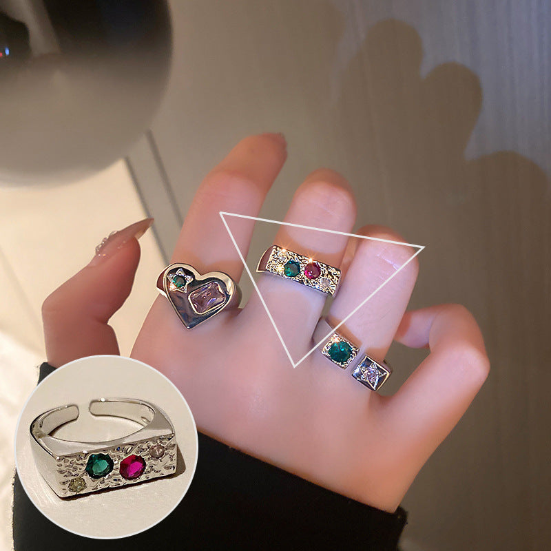 Pink Loving Heart Zircon Female Twin Elegant Sier Rings