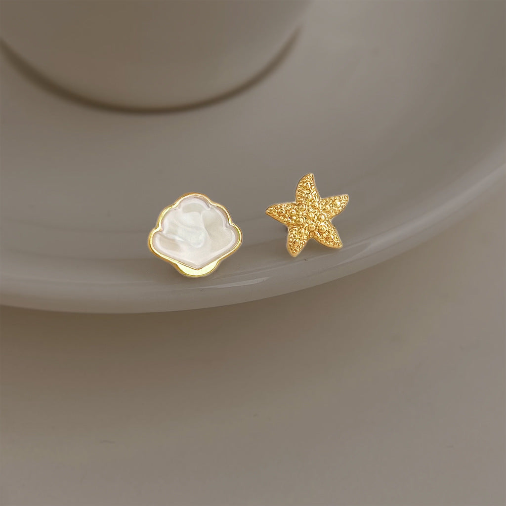 Shell Drip Glazed Asymmetric Mini Ear Fashion Commuter Versatile Earrings