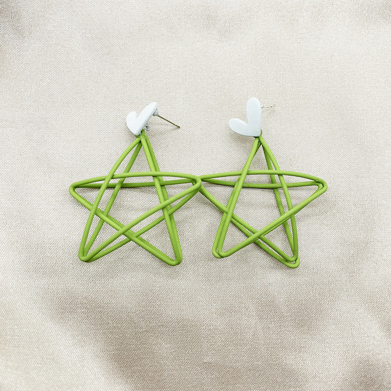 Women's Elegant Contrast Color Ear Green Five-pointed Star Hollow Stud Earrings