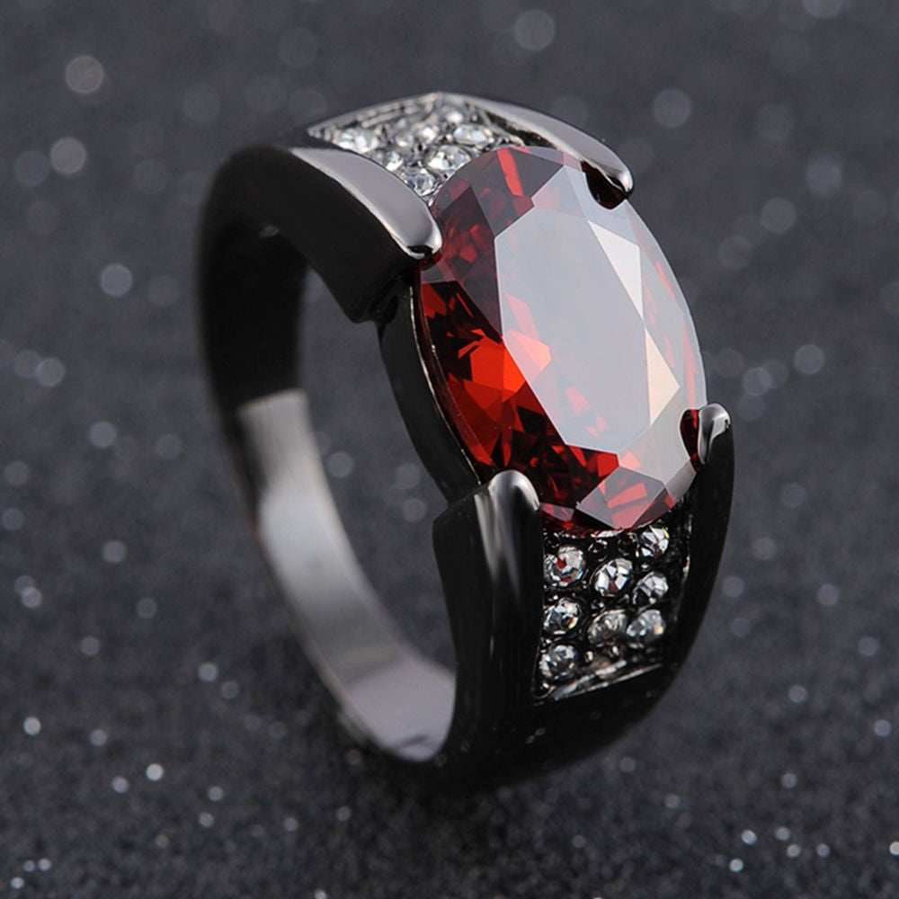Women's & Men's Plated Black Gun Gold Inlaid Ruby Rings