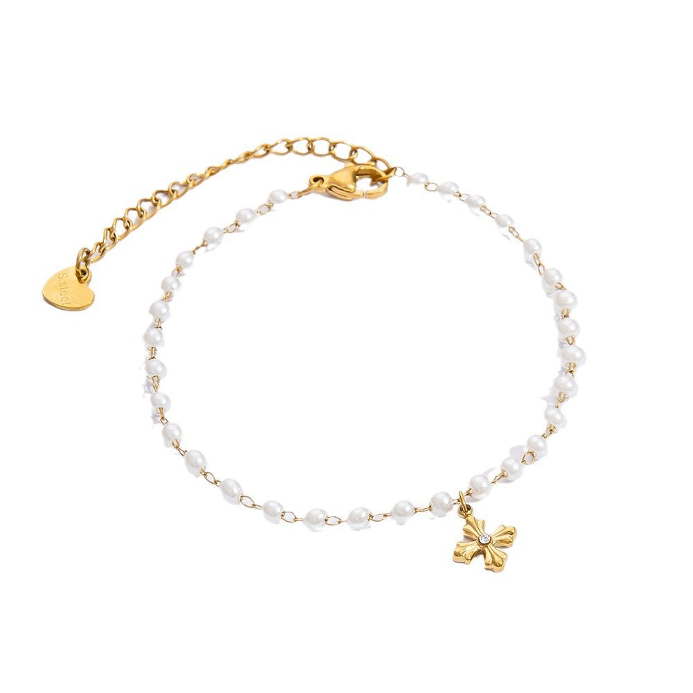 Steel Pearl Heart-shaped Shell Chain Gold-plated Bracelets