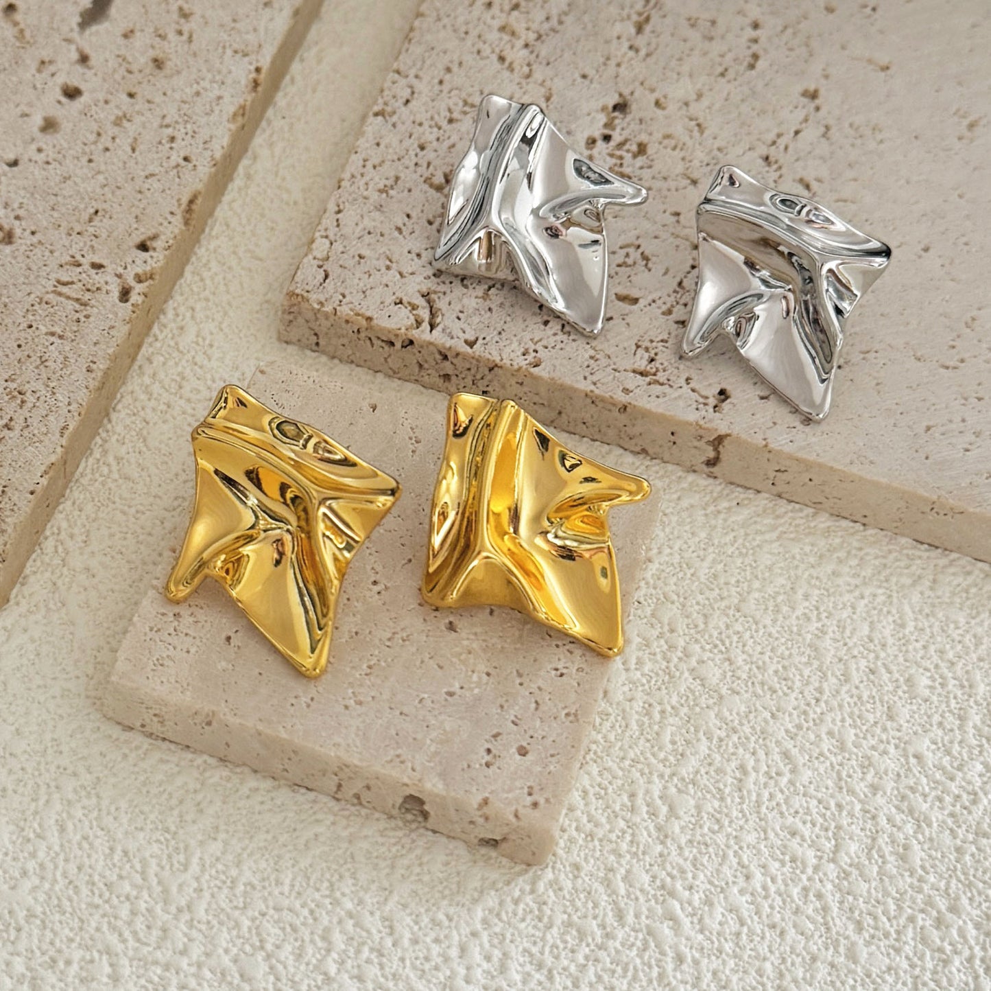 Women's Niche Personality Fashion Irregular Pleated Metal Cold Style Earrings