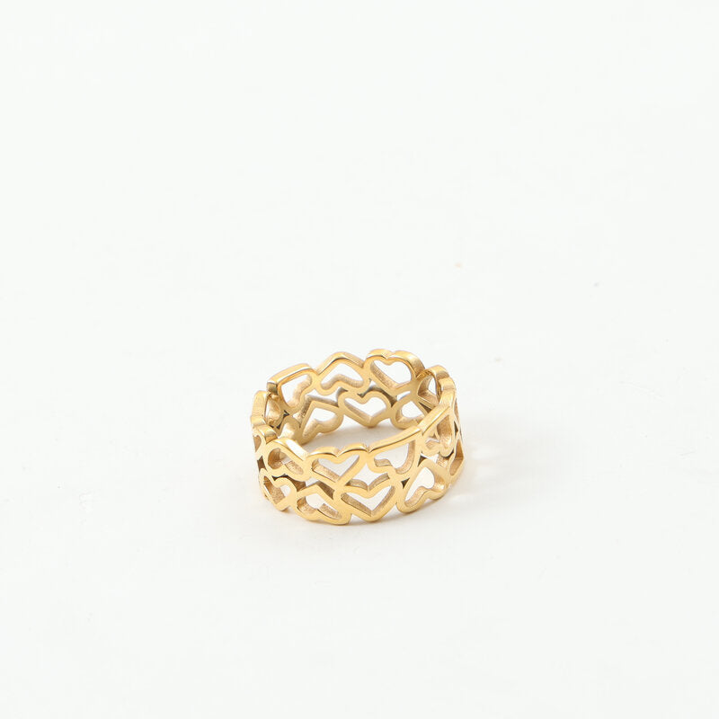 Hollow Heart Titanium Steel Gold Plating Rings