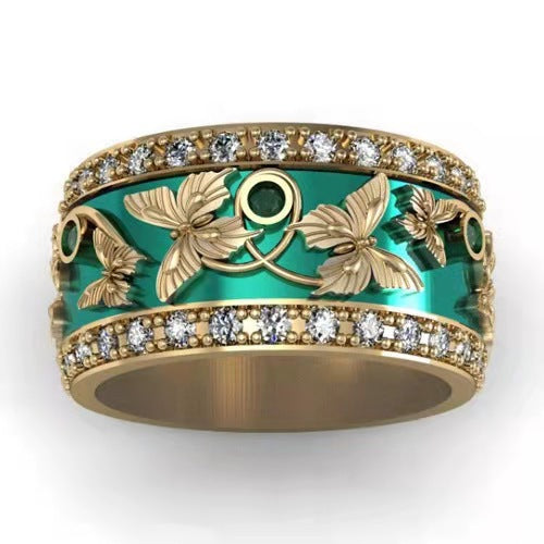 Women's Ornament Accessories Green Butterfly Inlaid Zircon Rings