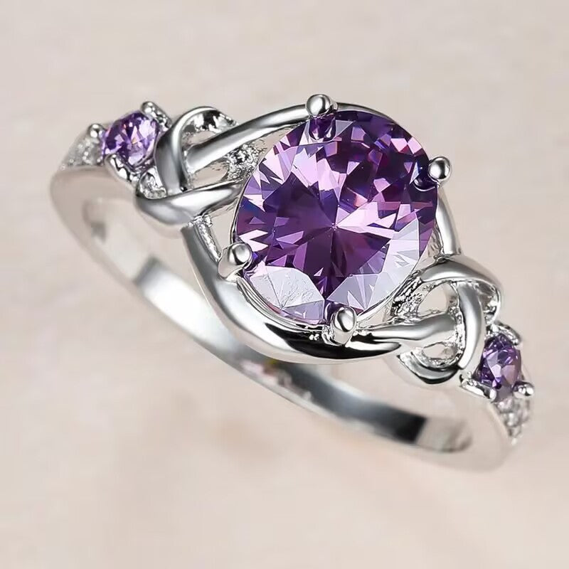 Inlaid Purple Princess Oval Winding Source Ring