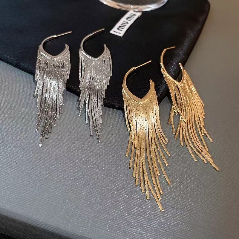 Gold Long Fringe Light Luxury High Class Elegant Eardrops Niche Earrings