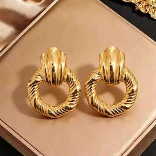 Vintage Stainless Steel Gold Unique Design Earrings