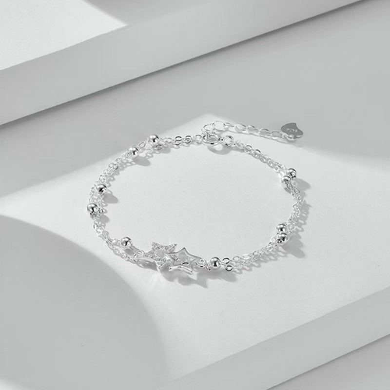 Flash Sterling Double Circles Star Female Fresh Mori Style Niche Bracelet