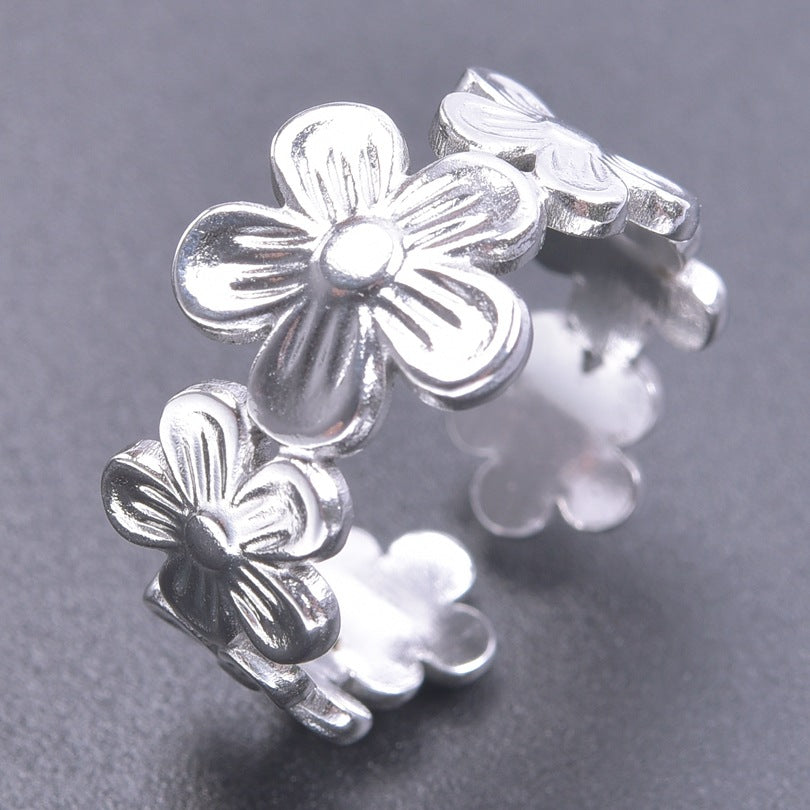 Niche Flower Colorful Golden Steel Titanium Rings