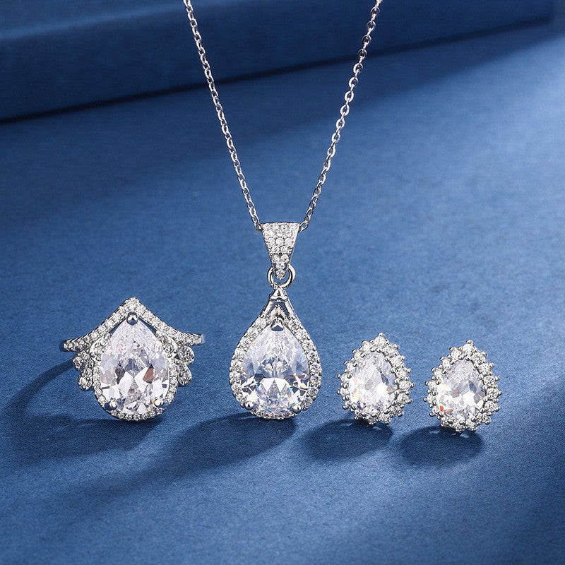 Live Broadcast Three-piece Colored Gems Ear Combination Personality Necklaces