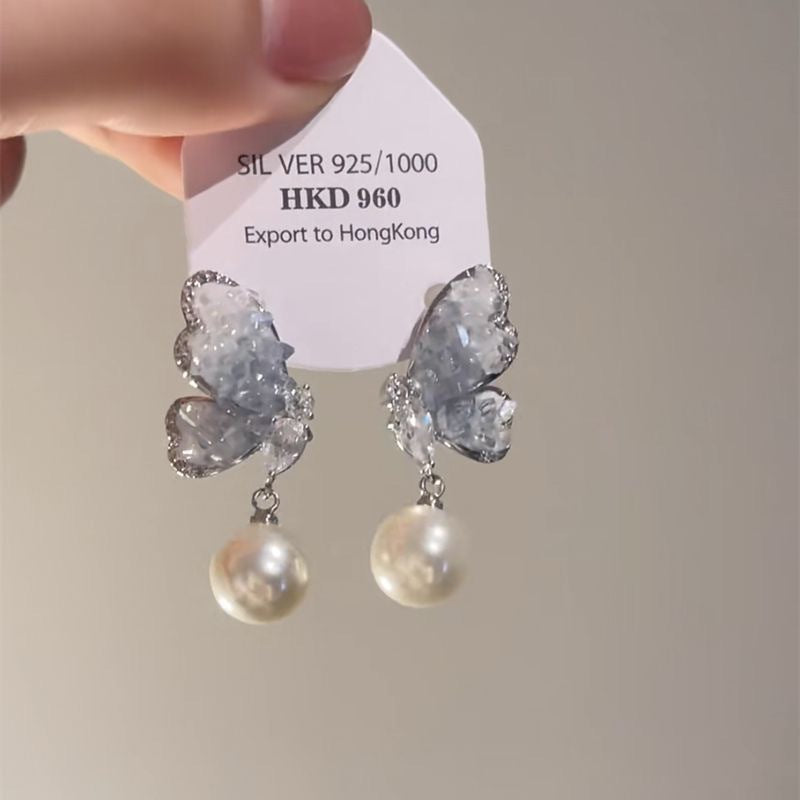 Women's Sense Light Luxury Temperament Crystal Butterfly Summer Exquisite Earrings